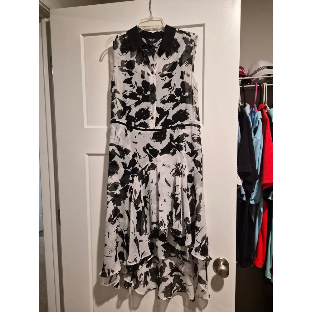Simply Vera Vera Wang Dress Womens XS Black White Floral High Low Ruffle Midi